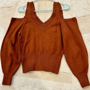 Lovers + Friends Off-the-Shoulder Sweater in Rust